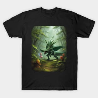 Fairy and Dinosaur meet up in the Forest, T-Shirt